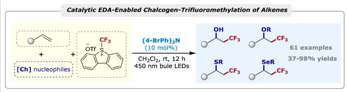 Check out our recent work on Chalcogen-Trifluoromethylation of Alkenes Enabled by a Catalytic Electron Donor-Acceptor Complex published in ChinJChem-onlinelibrary.wiley.com/doi/10.1002/cj…