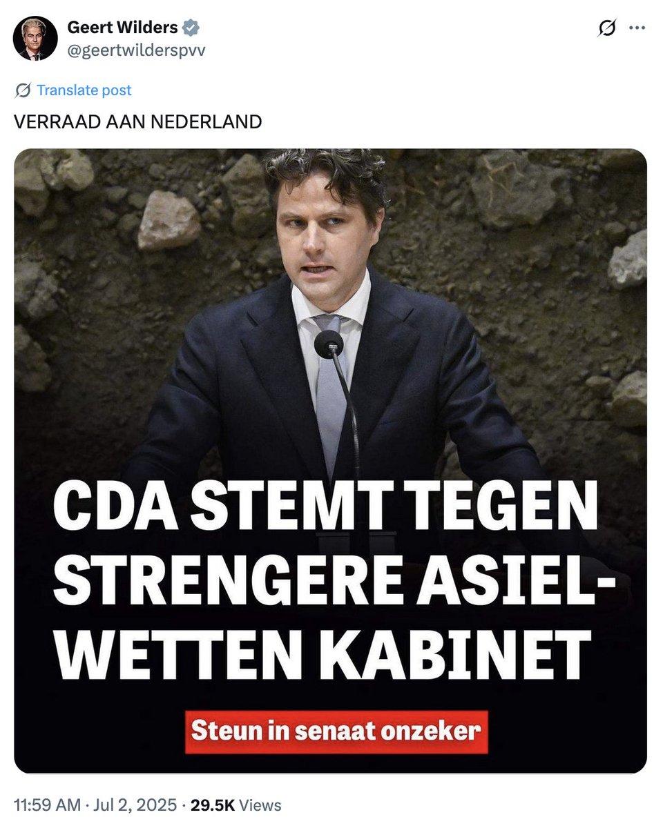 Democratisch een besluit nemen is volgens Wilders verraad. Tot zover de democratische waarden van een partij die "vrijheid" predikt.