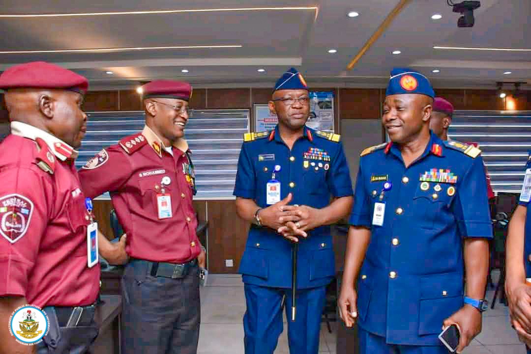 NAF, FRSC reinforces strategic partnership for national safety and security  

In a demonstration of inter-agency collaboration and mutual respect, the Chief of the Air Staff, Air Marshal Hasan Bala Abubakar, represented by Air Vice Marshal Clavartrinitas Uche Nwagwu, the Chief
