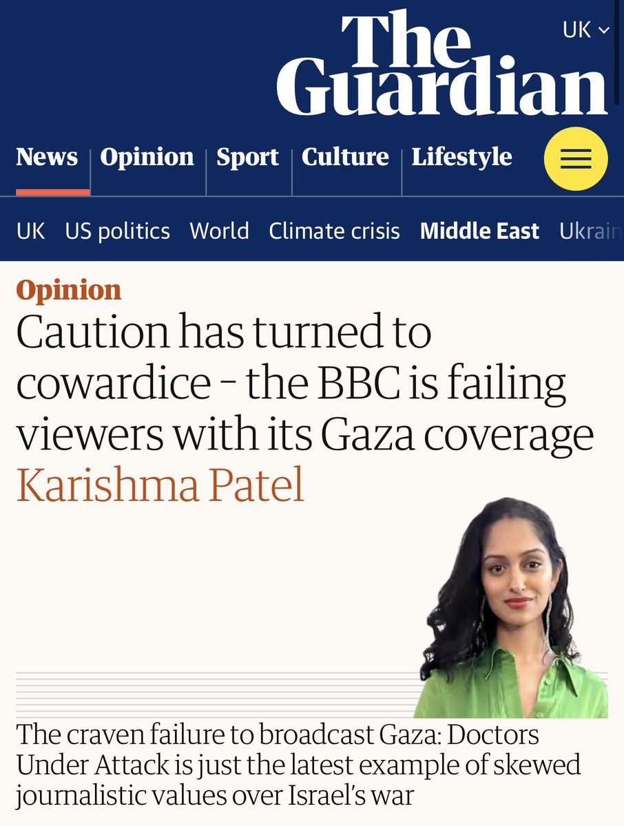 Karishma (@karishmapatel99) on Twitter photo Over 100 BBC staff have signed a letter criticising the board’s choice not to air the Gaza medics film. In my latest <a href="/guardian/">The Guardian</a> piece, I talk about the BBC’s cowardice over #Gaza, and what it was like to spearhead staff organising while I was a journalist there. Over 100 BBC staff have signed a letter criticising the board’s choice not to air the Gaza medics film. In my latest <a href="/guardian/">The Guardian</a> piece, I talk about the BBC’s cowardice over #Gaza, and what it was like to spearhead staff organising while I was a journalist there.
