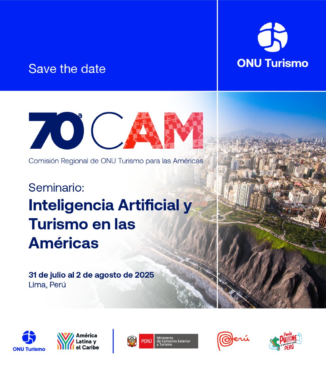 UNWTOAcademy's tweet image. El Seminario 'Inteligencia Artificial y Turismo en las Américas' tendrá lugar en la 70ª Comisión Regional en Lima (Perú 🇵🇪), del 30 de julio al 2 de agosto, y en él los expertos hablarán de cómo la innovación está transformando el sector.
f.mtr.cool/nwxbtegrcu