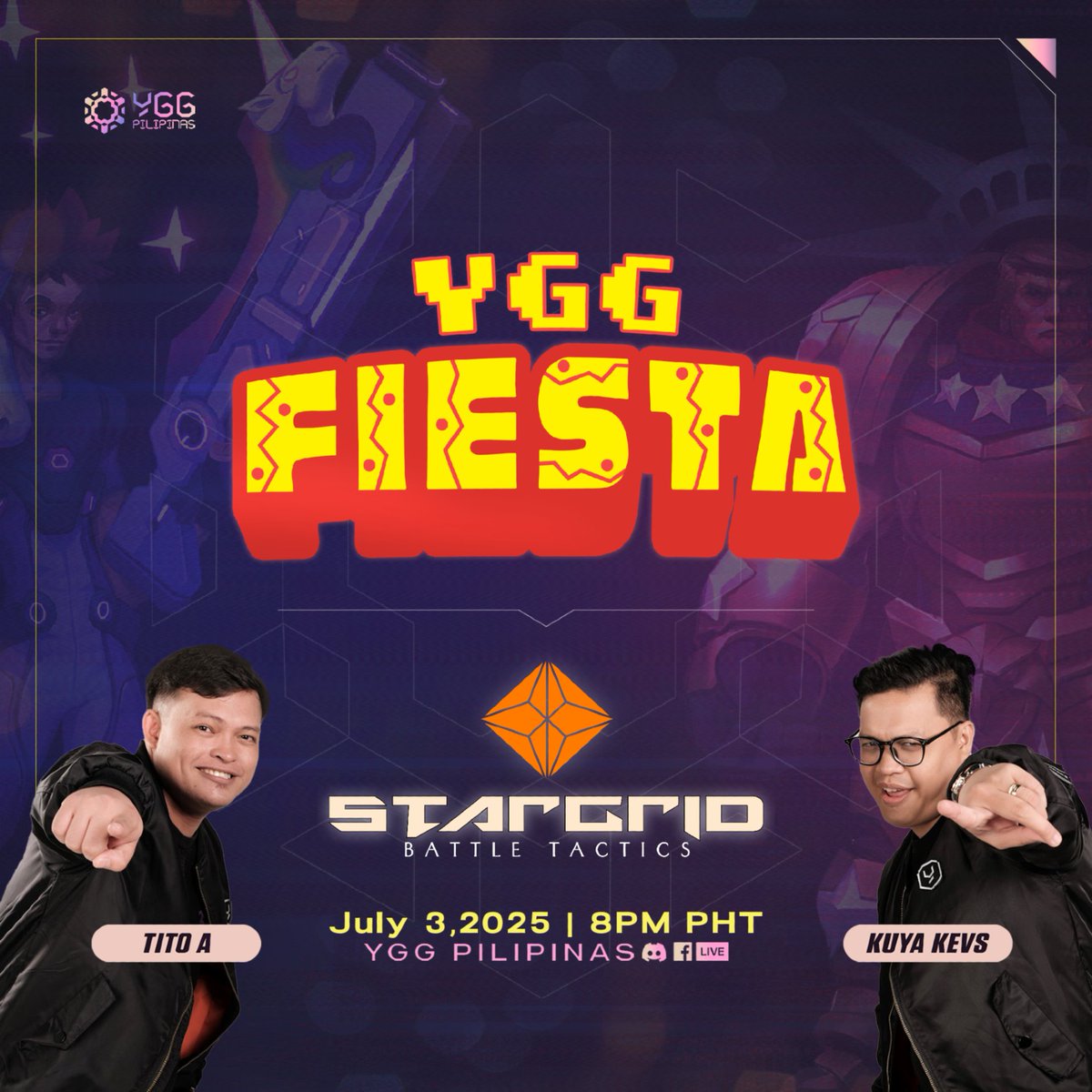YGGPilipinas's tweet photo. First look, first love? Maybe. 😉

Come join us at YGG Fiesta x StarGrid! Catch the Game Demo and see if this one's your next gaming obsession! 🤩
Tune in, check it out, and who knows—you might just fall for StarGrid too! 😍

📅 July 3, 2025
⏰ 8:00PM PHT
📍 Facebook, X, Discord, Abstract