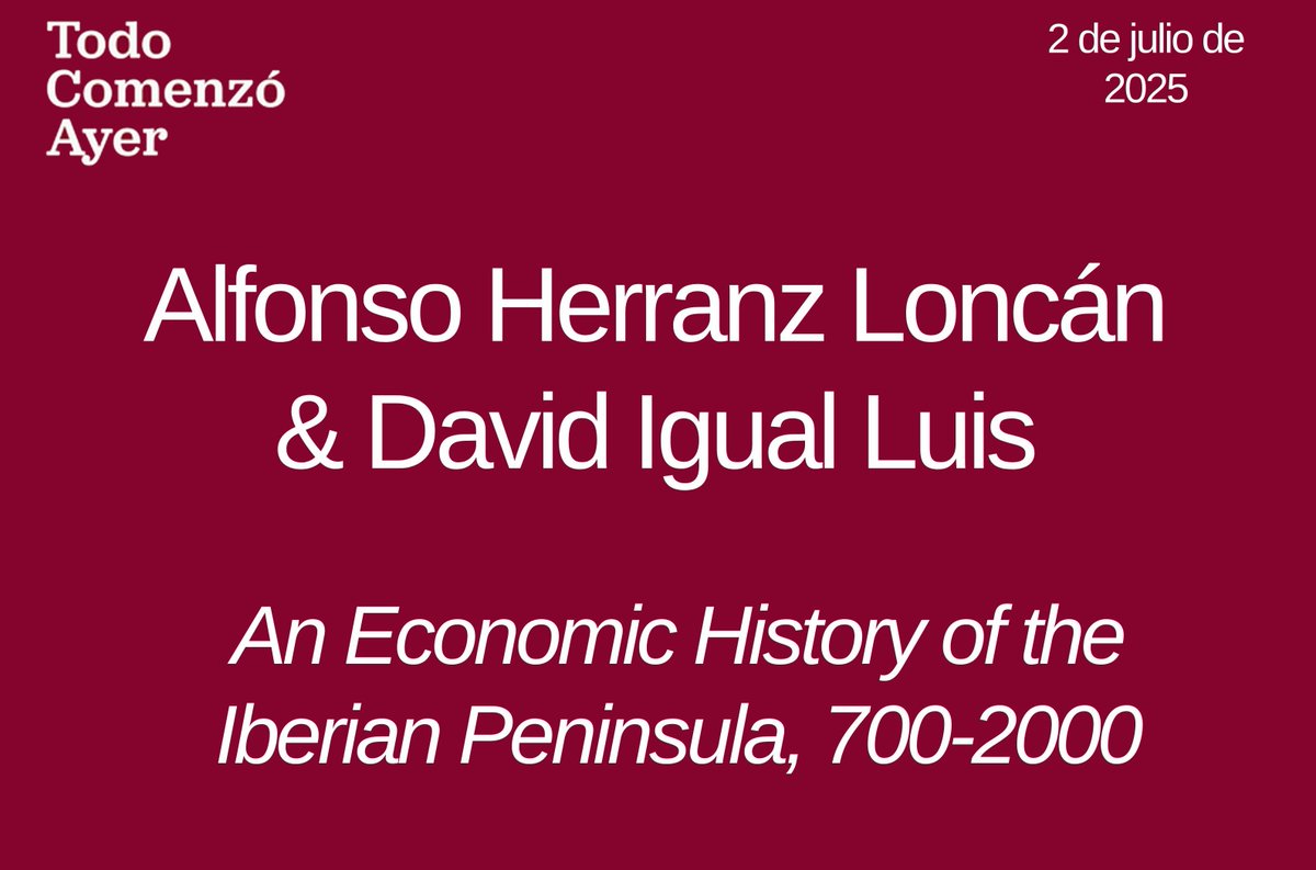 _AEHE's tweet image. 🎙️Nuevo episodio de TODO COMENZÓ AYER.
Ángel Rozas Español conversa con David Igual Luis y Alfonso Herranz Loncán sobre An Economic History of the Iberian Peninsula, 700-2000. Un libro fundamental para entender mil años de historia económica peninsular. go.ivoox.com/rf/151551731
