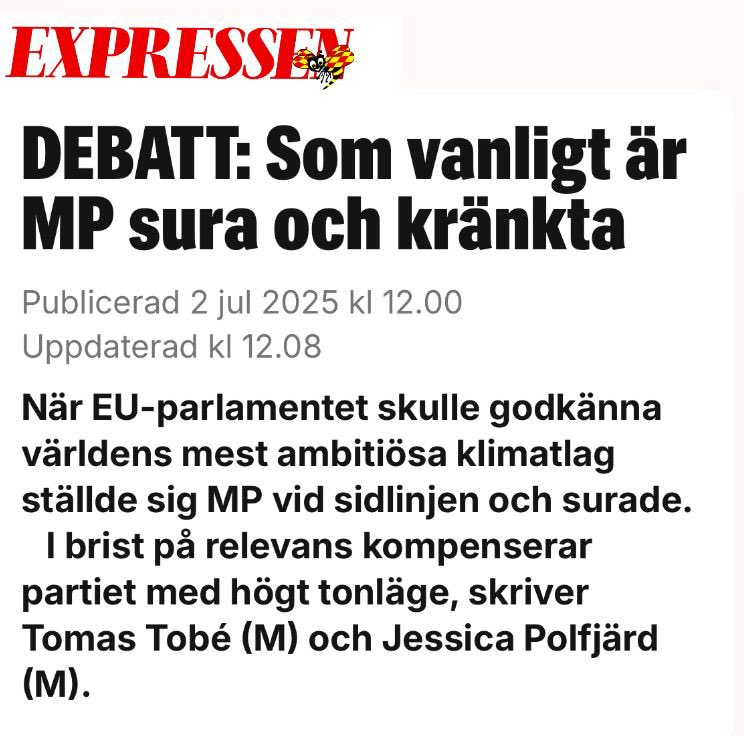 Tomas Tobé (@tomastobe) on Twitter photo Moderaterna driver en konstruktiv och framåtblickande klimatpolitik. För jobb, klimat och välstånd. MP står istället vid sidlinjen med ytterhögern och surar. Skriver på <a href="/ExpressenDebatt/">Expressen Debatt</a> med <a href="/jessicapolfjard/">Jessica Polfjärd</a> Moderaterna driver en konstruktiv och framåtblickande klimatpolitik. För jobb, klimat och välstånd. MP står istället vid sidlinjen med ytterhögern och surar. Skriver på <a href="/ExpressenDebatt/">Expressen Debatt</a> med <a href="/jessicapolfjard/">Jessica Polfjärd</a>