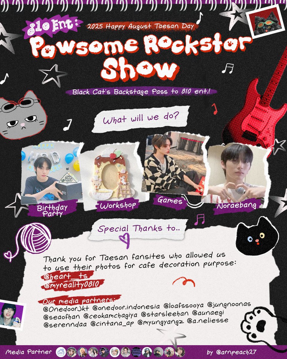 arnpeach27's tweet photo. ✮ ݁˖🎸♫๋࣭ Taesan Birthday Event in Jakarta ✮ ݁˖🎸♫๋࣭ 
by @arnpeach27 x @blueesskiess

Let’s celebrate our rockstar boy' birthday together~
📅 Saturday, 9 August 2025
💰 130K
📍Tadeo Cafe, Pondok Indah – Jakarta
RSVP here: https://t.co/yfwQtL0BJr

Don’t miss this pawsome show! https://t.co/2kqEIceFBd