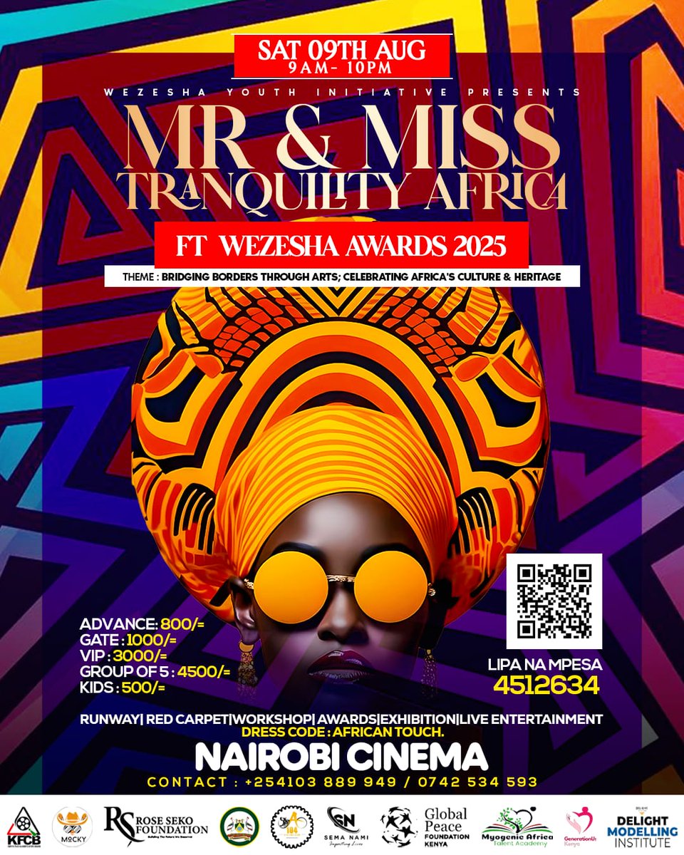 Upcoming Events Update 🔔
Mr &amp; Miss Tranquility Africa

📅 Saturday, 9th August 2025
📍 Nairobi Cinema

Now calling for:

-Sponsors

-Partners

-Exhibitors

Contact: +254 714 734 748

Anyone?