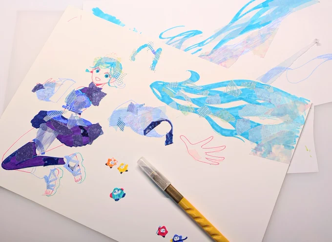 これがこうなってこうの作業 七夕にイラストアップします #初音ミク #マジミラ #マステ絵