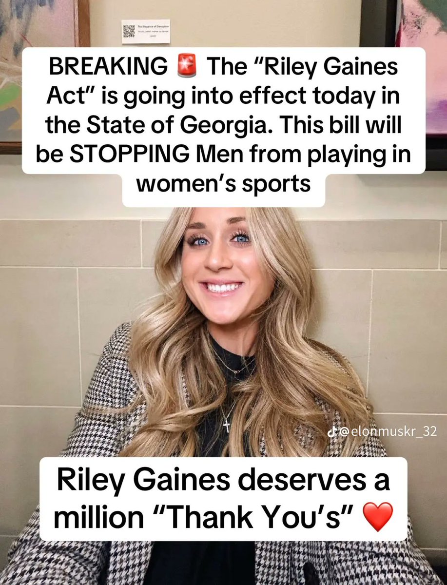 The "Riley Gaines Act" is going into effect today in the state of Georgia! 
THANK YOU, RILEY! ❤️🙏🏻🇺🇸