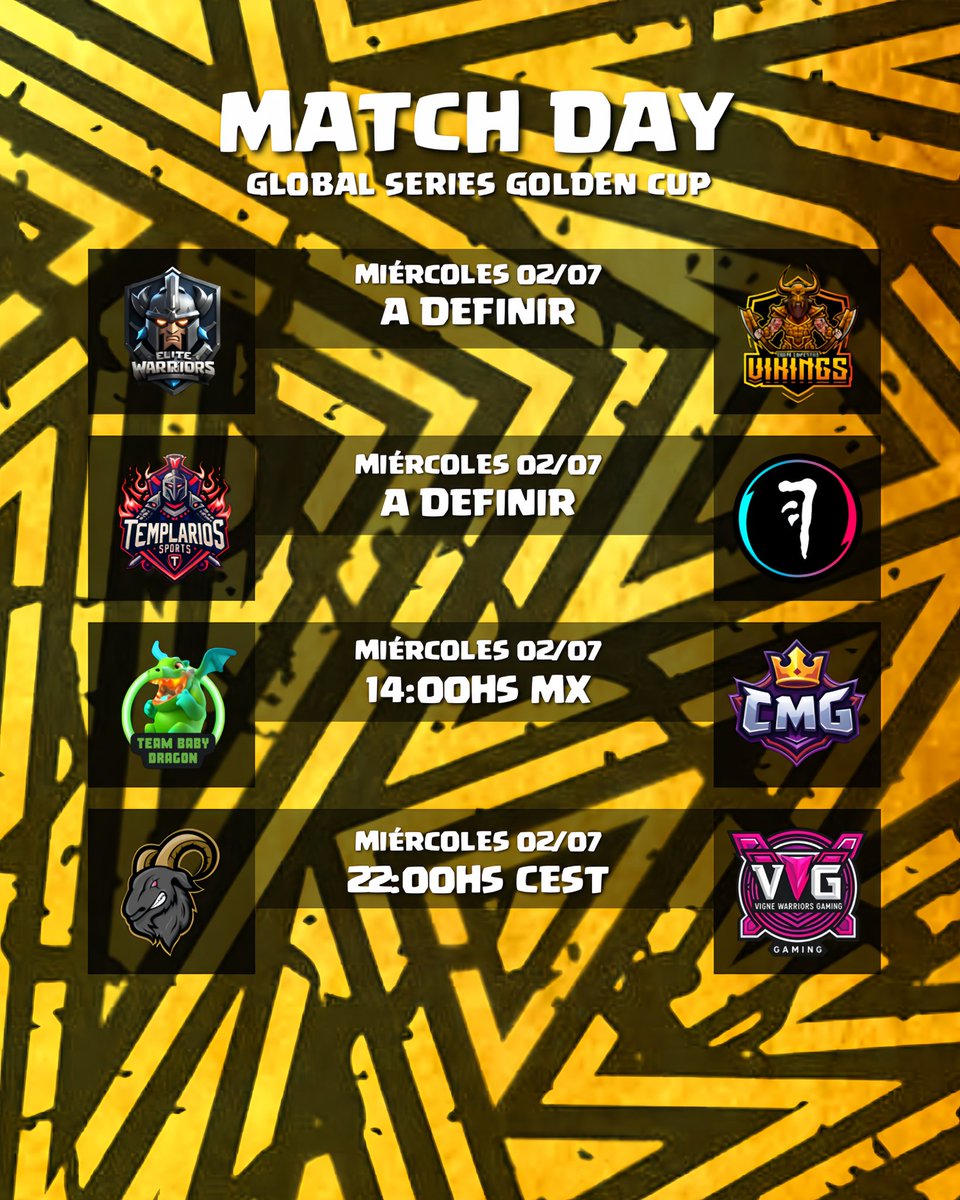 GGSeriesOK's tweet photo. 🇪🇸 | GSGC

Match Day

@EliteWarriors__ 🆚 @TeamVikings_CR
@TemplariosEGS 🆚 @HuntersClub__
@BABYDRAGON_ES 🆚 @CMG_EsportsCR
@FtvCanarias 🆚 @VigneWarrios_G

Debutan dos grupos más!
Hoy el grupo E y F saldrán a la arena en busca de la victoria

#GGSGC https://t.co/G8QwjIQRW3