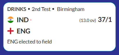 ivyasaa's tweet image. #indvseng2ndtest #ENGvsIND #Test2 #Day1Drinks

India at 37/1 after losing Rahul