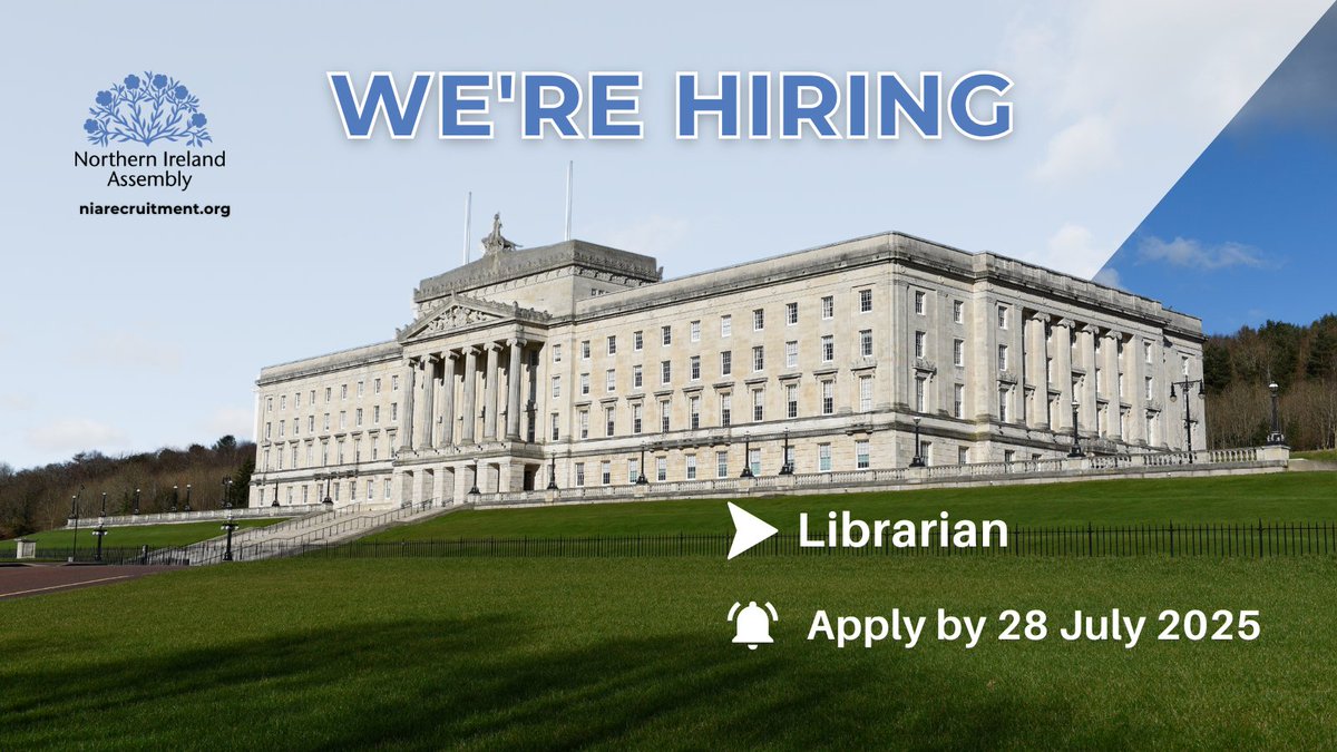 niassembly's tweet image. 📢 We're recruiting for the role of Librarian.
Join the Assembly and work at the heart of democracy.
Salary: £42,345–£43,575
⏳ Deadline: Monday 28 July, 12 noon
Apply now: lk.nia.fyi/fei-
