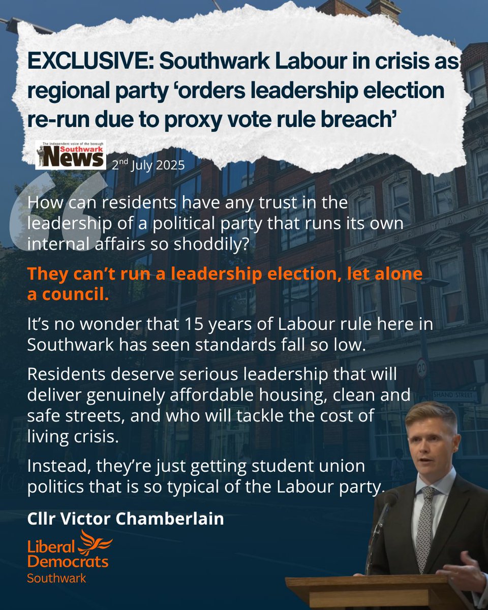 As if the chaos in national politics wasn't enough - Southwark Labour are showing their true colours as unserious student union politicians.  

It's no wonder the council is run so poorly when this is how they run leadership elections!