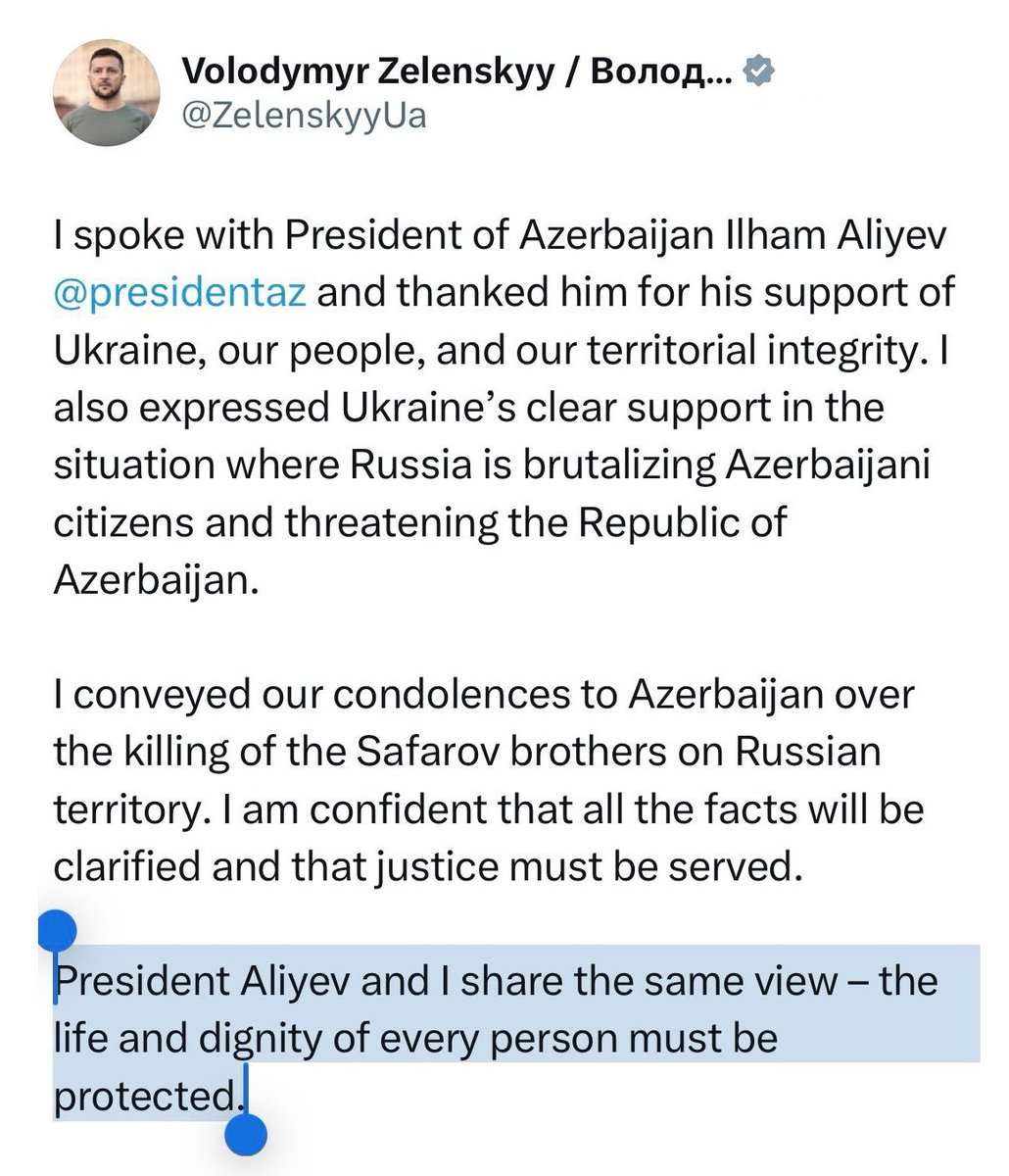 Thomás Zicman de Barros (@bolandeira) on Twitter photo Zelensky dançando valsa com Aliyev, o déspota nepobaby do Azerbaijão que realizou uma limpeza étnica de armênios no Alto Karabakh e prende intelectuais ativistas pela paz, como <a href="/bahruz_samad/">Bahruz Samadov (the Lack Observer)</a>.
Mas tudo bem, porque Aliyev tem petróleo e nessa semana acordou de mau humor com Putin. Zelensky dançando valsa com Aliyev, o déspota nepobaby do Azerbaijão que realizou uma limpeza étnica de armênios no Alto Karabakh e prende intelectuais ativistas pela paz, como <a href="/bahruz_samad/">Bahruz Samadov (the Lack Observer)</a>.
Mas tudo bem, porque Aliyev tem petróleo e nessa semana acordou de mau humor com Putin.