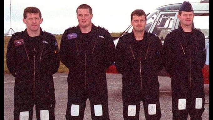 IrishAirCorps's tweet image. In loving memory of the crew of Rescue 111 - DH 248 who lost their lives in Tramore, Waterford, 26 years ago today, returning from a successful SAR Mission.
Capt Dave O'Flaherty DSM, Capt Mick Baker DSM, Sgt Paddy Mooney DSM, Cpl Niall Byrne DSM.
Go Mairidís Beo