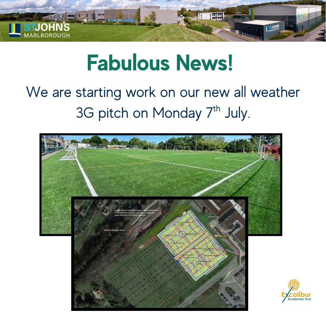 StJohnsMarlb's tweet photo. 🚨 Breaking ground soon! 🚨   Our brand new Lionesses Fund 3G all-weather pitch kicks off construction Mon 7th July! ⚽🏗️

Huge thanks to @FootballFoundtn for their incredible support, plus @Visitmarlborough @MarlboroughYFC  for helping make this dream a reality 💚

@ExcaliburAT https://t.co/v7pRUVlRQw