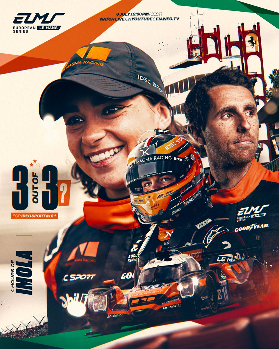 European Le Mans Series (@europeanlms) on Twitter photo Can <a href="/IDECSportRacing/">IDEC SPORT Racing</a> and <a href="/MagmaRacing/">Genesis Magma Racing</a> go 3 for 3 in Imola? 🤯
After back-to-back LMP2 wins in Barcelona and Le Castellet, the French squad is aiming to continue their superb start to the season in Imola.
Will <a href="/JamieChadwick/">Jamie Chadwick</a>, <a href="/MathysRacing/">Mathys Jaubert Racing</a>, and <a href="/dani_juncadella/">Dani Juncadella</a> make it a hat Can <a href="/IDECSportRacing/">IDEC SPORT Racing</a> and <a href="/MagmaRacing/">Genesis Magma Racing</a> go 3 for 3 in Imola? 🤯
After back-to-back LMP2 wins in Barcelona and Le Castellet, the French squad is aiming to continue their superb start to the season in Imola.
Will <a href="/JamieChadwick/">Jamie Chadwick</a>, <a href="/MathysRacing/">Mathys Jaubert Racing</a>, and <a href="/dani_juncadella/">Dani Juncadella</a> make it a hat
