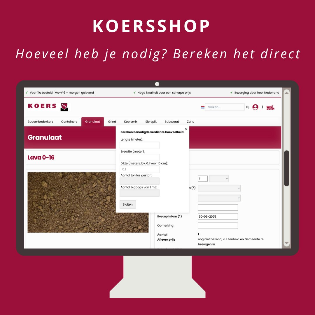 Weten hoeveel grind, zand of granulaat je nodig hebt? 

In de Koersshop reken je het gewoon direct uit bij het product. Superhandig én je bestelt meteen de juiste hoeveelheid.

Koersshop: shop.kks.nl/hst/kks-hon/we…