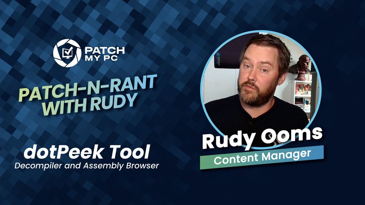 PatchMyPC's tweet photo. New #PatchMeIfYouCan episode recently dropped! 🚨

@Mister_MDM is diving into #dotPeek, the free .NET decompiler every #Intune + #ConfigMgr admin should know.

Spot patch changes, debug faster, and tie it all into your #PatchMyPC workflow ➡️ https://t.co/lxHXksDSy5

#PatchNRant #MSIntune #APv2 #ReverseEngineering #Windows11