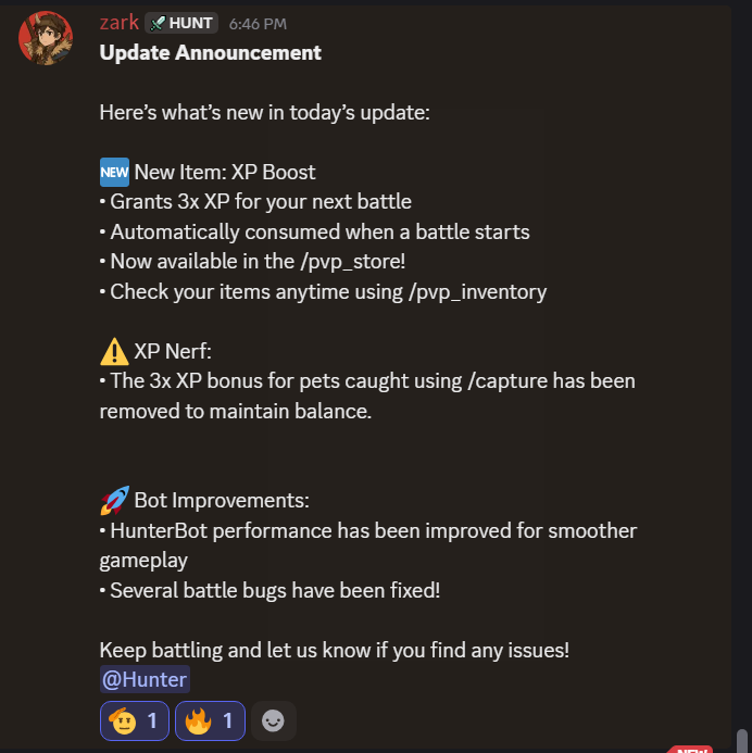 🚨 Update Drop in DungeonBound!

New XP Boost Item
🔥 3x XP in next battle
🛒 Get it: /pvp_store
📦 Check: /pvp_inventory
⚠️ XP Nerf: No more 3x XP from catches
🤖 HunterBot got smoother, faster
🐛 Major battle bugs squashed!
Time to grind harder fam💪

@theDungeonbound