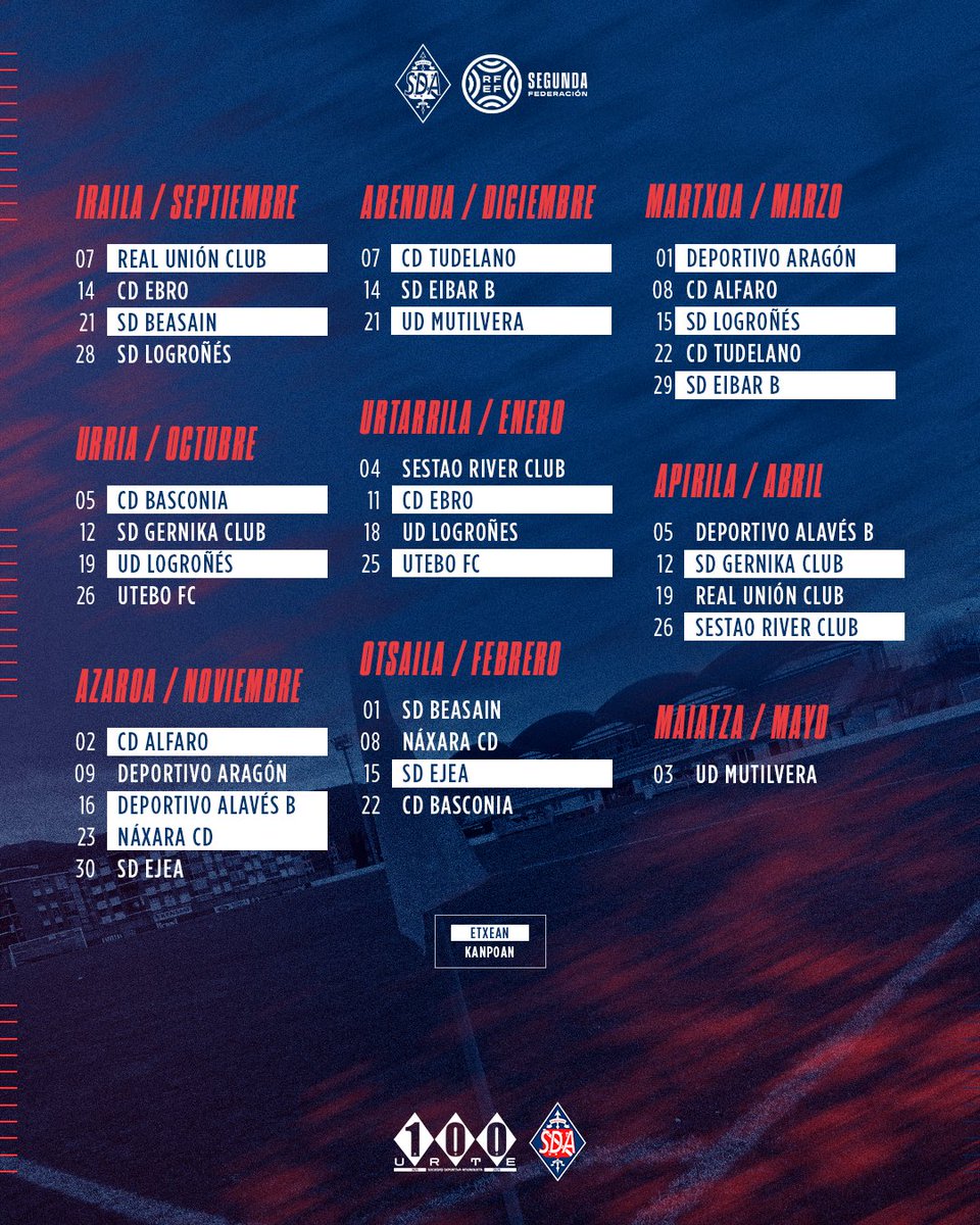 🗓️ Hona hemen 2025-26 denboraldiko 𝙡𝙞𝙜𝙖 𝙩𝙭𝙖𝙥𝙚𝙡𝙠𝙚𝙩𝙖𝙠𝙤 𝙚𝙜𝙪𝙩𝙚𝙜𝙞𝙖.

Ondo gorde! 📲

#aupaAZULES
