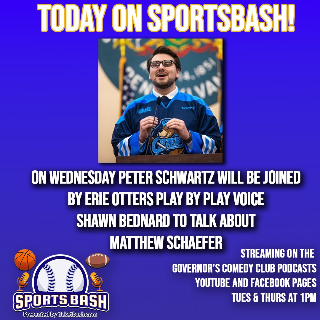 SchwartzPod's tweet photo. π¨ Today on SportsBash! π¨
Peter Schwartz with Erie Otters play-by-play voice Shawn Bednard about the #1 NHL Draft pick Matthew Schaefer π@CallMeBednard
#SportsBash #Hockey #NHL #Isles #TNA #TicketBash https://t.co/NJYttW8BwZ