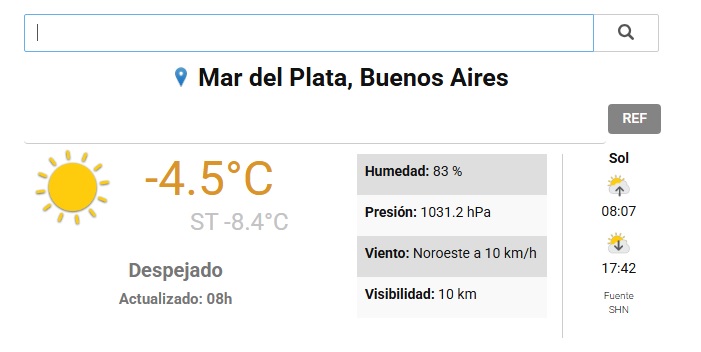 Buenos días, Mar del Plata. Ahora 4.5 grados bajo cero y todo congelado.