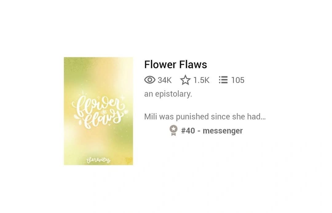 therevilies's tweet photo. happy 34k reads, flower flaws! 💮
and thank you to Calligraphy by Micah for the book cover! 🪷 https://t.co/PK3SCvfuay