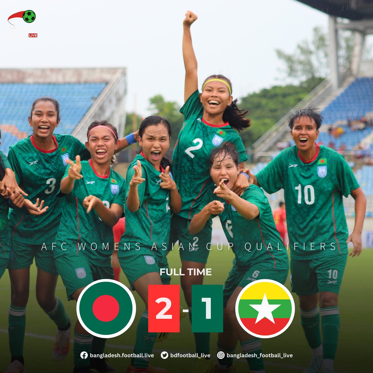 bdfootball_live's tweet image. 𝗙𝗨𝗟𝗟-𝗧𝗜𝗠𝗘 | Bangladesh 🇧🇩  2 - 1 🇲🇲 Myanmar 

History has been made! 🇧🇩 Bangladesh has triumphed over Myanmar, a team ranked 73 places higher, with a stunning 2-1 victory.