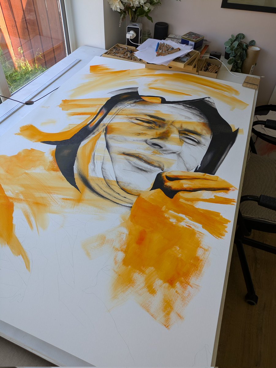 Ecapener's tweet image. A little work in progress of my Bruce McLaren portrait. Pencil base, watercolour overlay and now in working into the paint with the pencils. Having A LOT of fun.
Interested @McLarenF1 @ZBrownCEO ?? 👀👀😂