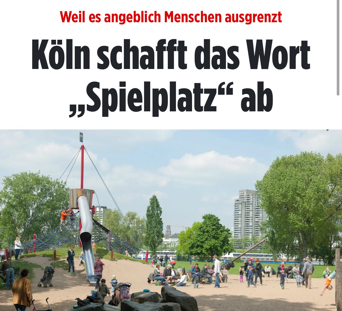 Ich dachte, es liegt an der Hitze, dass die ersten Jecken durchdrehen - aber die Folks beim Amt meinen das ernst: „Spiel- und Aktionsfläche“ soll es demnächst heißen, statt wie bisher „Spielplatz“. Die wahren Tasks in unserem Land😎 #Wahnsinn