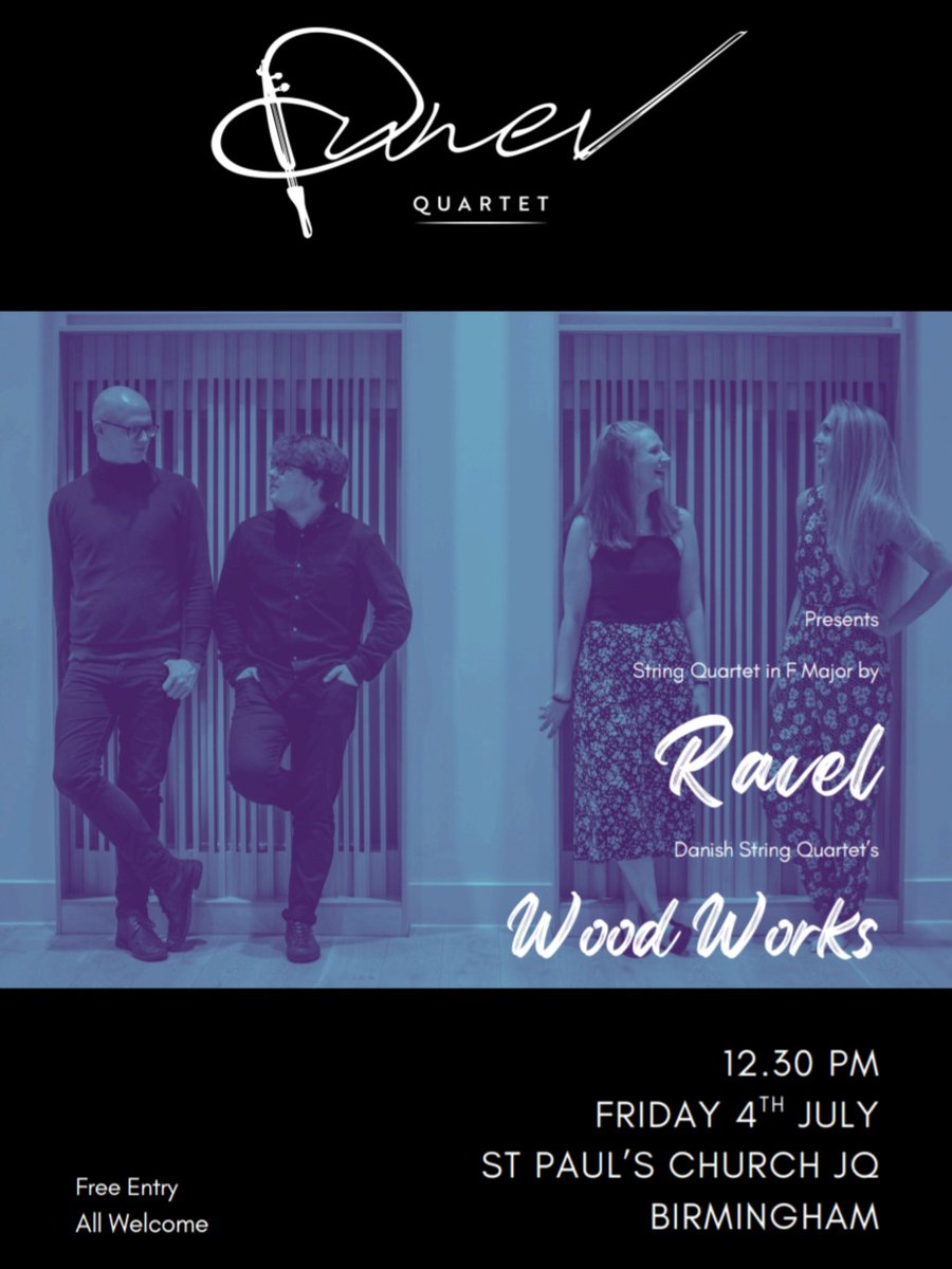 We're thrilled to welcome the Dunev Quartet to St Paul's Church this Friday for a 🌟free🌟 lunchtime concert at 12.30pm.
Do pop along and support them.

#freemusic #jqbid #jewelleryquarter #music #stringquartet #ravel #stpaulssquare #birmingham