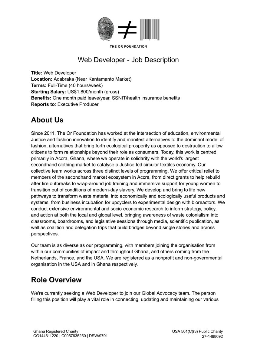 suhu_yini's tweet photo. Job Vacancy - Web Developer 
Starting Salary: US$1,800/month (gross) 
Location - Accra

Please send your CV, portfolio and cover letter to team@theor.org with the subject line "Web Developer"

Find the details below https://t.co/VGAbp2tdnc
