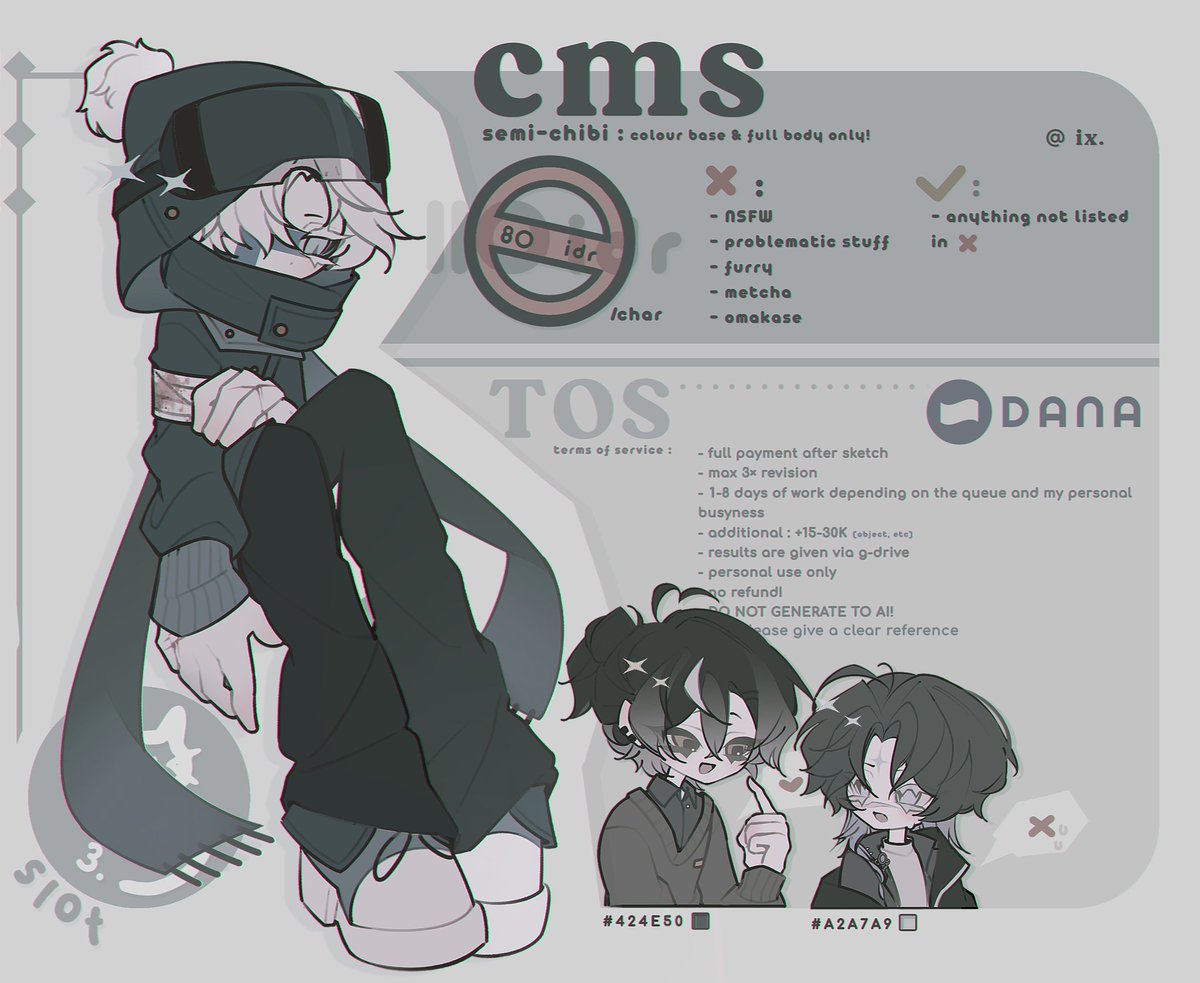 ᨲㅤֵ  [ URGENT ]   : #commisionopen !
          semi-chibi, full body. [ 80K /char ]

──    slot : 0/3
──    another contact : @/momor.ren [ IG ]
──    payment : dana only. (+local)

 Every bit of support is so very . MUCH . truly appreciated ! 🫶