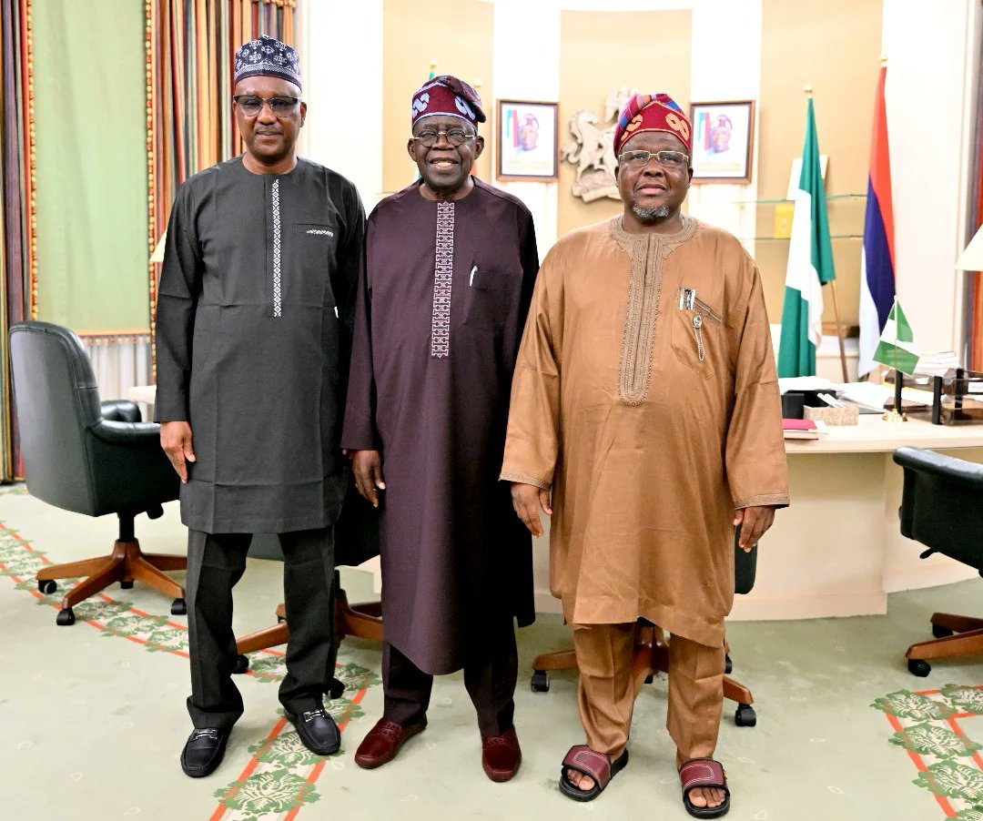Our father alh kabir Ibrahim masari with president bola Ahmed Tinubu and representative speaker Tajadeen Abbas