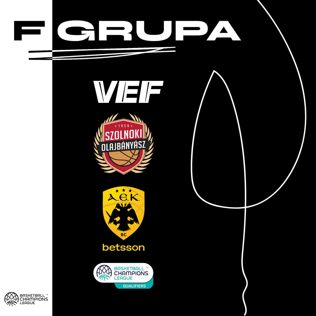 Zināmi mūsu pretinieki gaidāmajā FIBA Basketbola Čempionu Līgas sezonā! ⚫️⚪️🏀

F grupa
🇱🇻 VEF Rīga
🇭🇺 NHSZ-Szolnoki Olajbanyasz
🇬🇷 AEK Betsson BC
🏀 Kvalifikācijas turnīra uzvarētāji

Tiekamies rudenī! 🖤