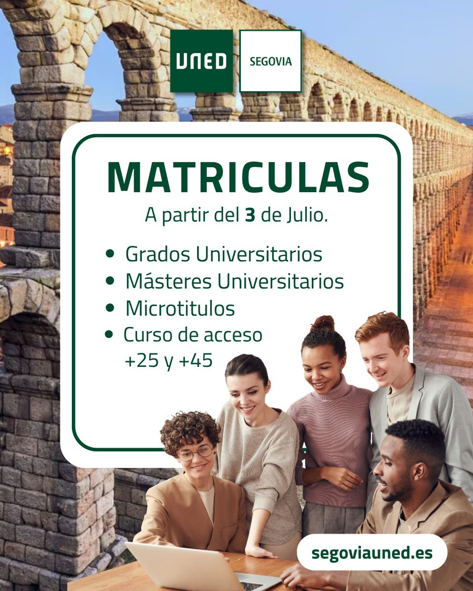 Matrículas abiertas desde el 3 de julio.
En nuestra universidad pública, trabajamos para que todas las personas puedan acceder a la educación, sin importar su situación.

Consulta toda la información en: segoviauned.es 💻

#estudios #formación #universidadpública #uned