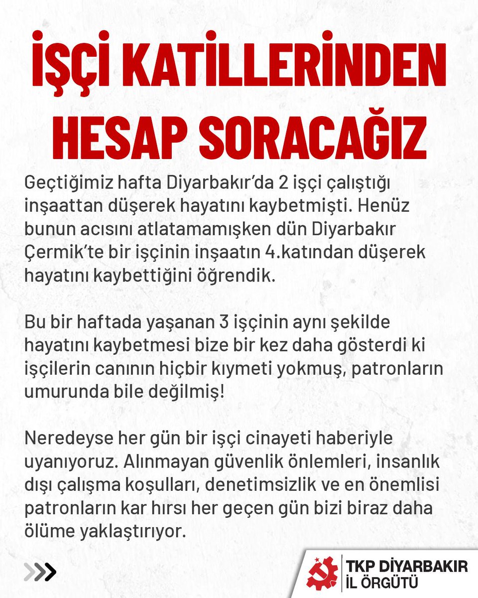 diyarbakir_tkp's tweet image. İŞÇİ KATİLLERİNDEN HESAP SORACAĞIZ!
#Diyarbakır