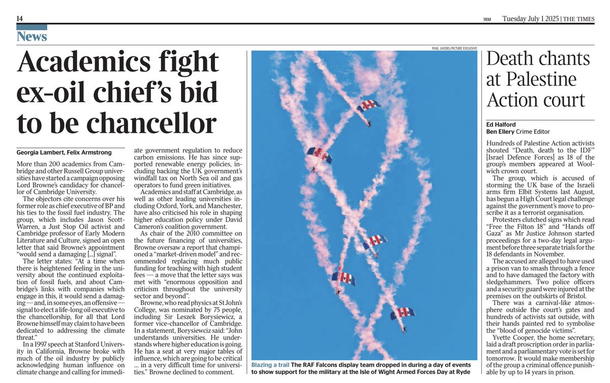 felixKarmstrong's tweet image. Academics fight ex-oil chief's bid to be Cambridge chancellor
In @thetimes with @GLJourno