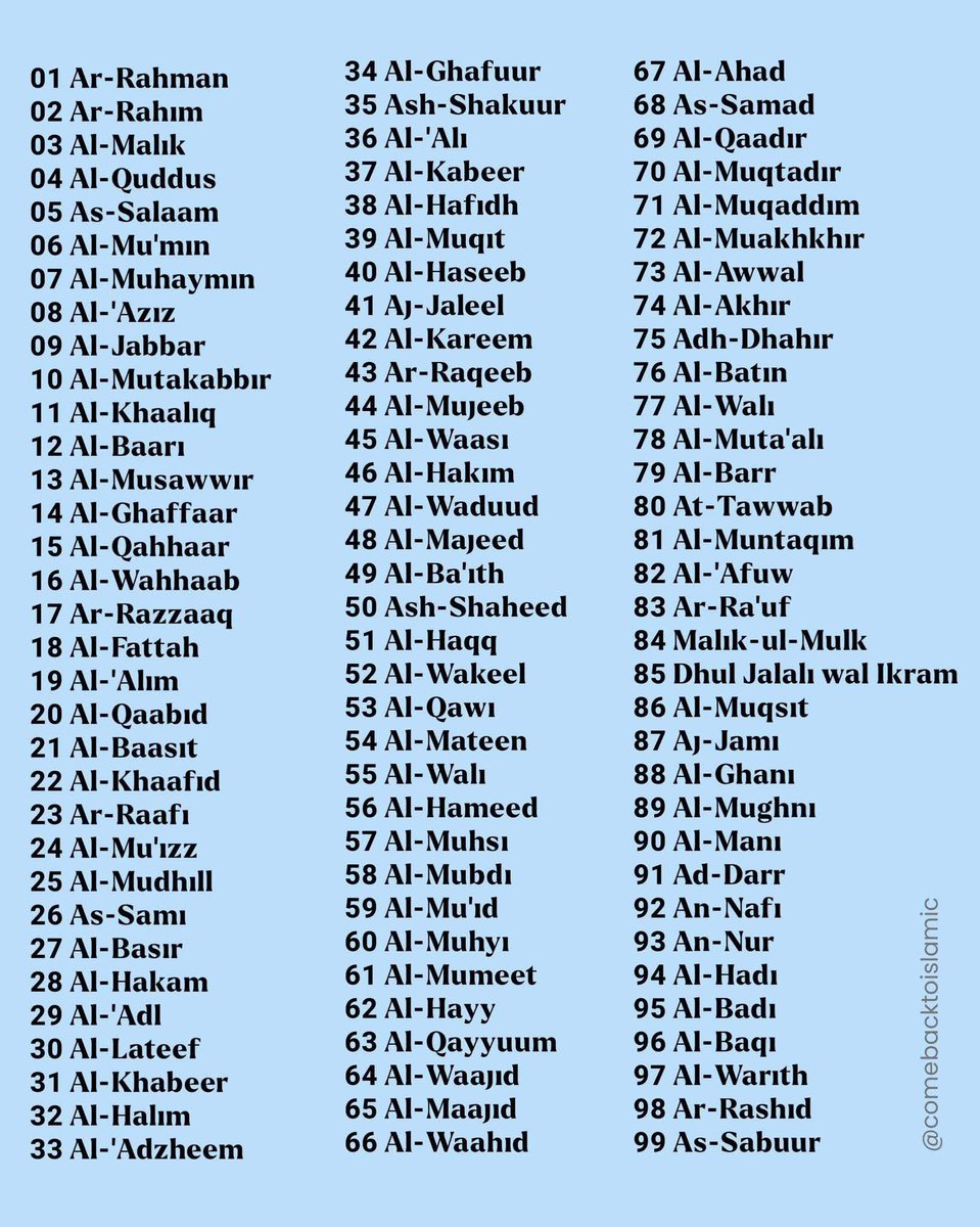99 name's of Allah keep it in your timeline.