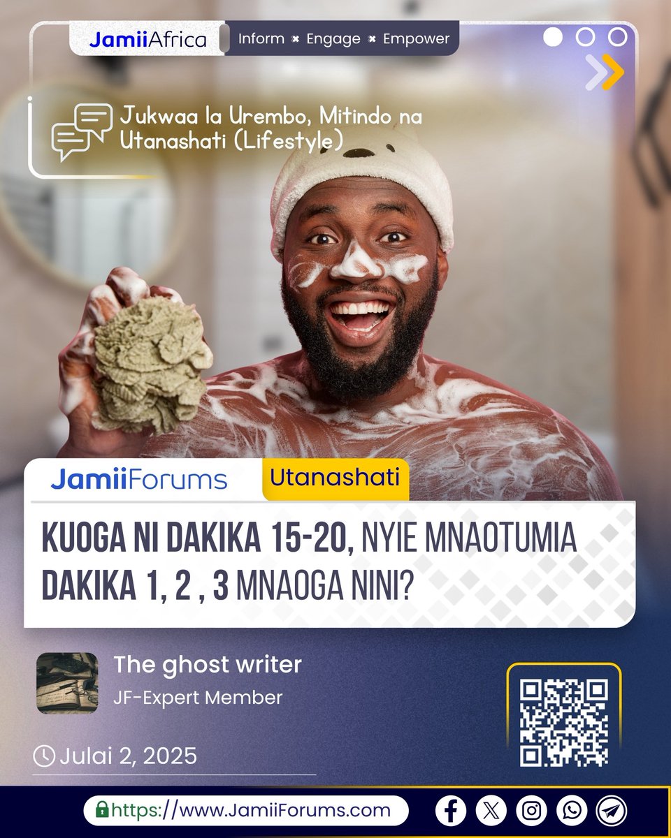 JamiiForums's tweet photo. Ukiingia Bafuni kuoga, unatumia dakika ngapi?
Mjadala zaidi https://t.co/gGsNDAXRZr
#JamiiForums #LifeStyle #JFStories #JamiiAfrica #JFChitChats https://t.co/SGYTHE8DFr