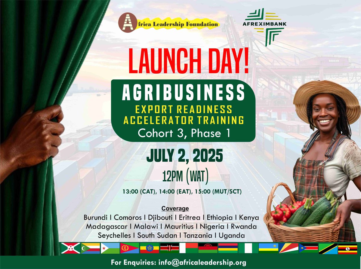 alf_NGR's tweet photo. It's D-day! 🚀 The @alf_ngr Export Market Integration Plan (#EMIP) training kicks off! Supported by @Afreximbank, 175 SMEs will gain expert insights across 5 sessions to thrive in global #agribusiness export markets!
#ExportReadiness #TradeFinance https://t.co/UKI7Zh6kiN
