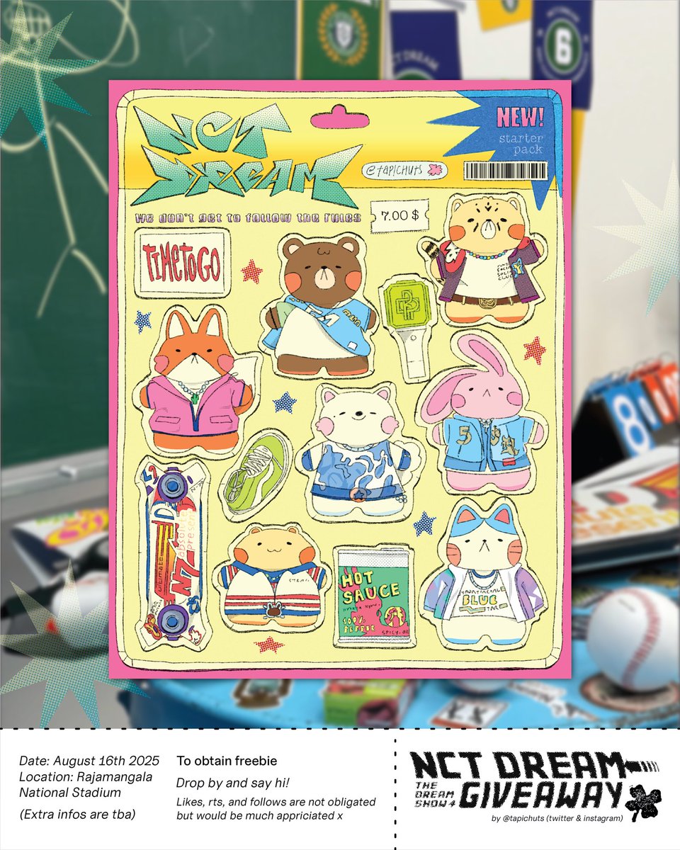 tapichuts's tweet image. pls kindly retweet ⋆˙⟡
giveaway ( #THEDREAMSHOW4_in_BKK )

⋆✴︎˚｡ Dreamies Bttf starter pack — sticker sheet (1 sheet/ pax)

date: 16th Aug 2025
location: Rajamangala National Stadium
time/ other infos are tba 

dm to do exchanges ⭑.ᐟ

#NCTDREAM_THEDREAMSHOW4_BANGKOK