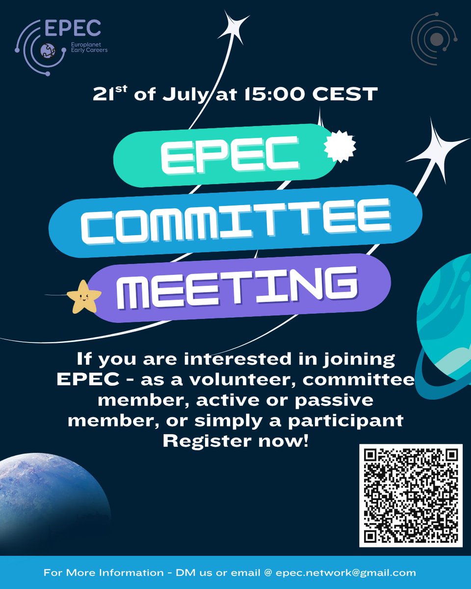 Get to know more about EPEC or join our vast network! Register now to attend our meeting on the 21st of July @ 15:00!!!!

Link - docs.google.com/forms/d/e/1FAI…

#planetaryscience #earlycareers #epec #committeemeeting #earlycareerinspace