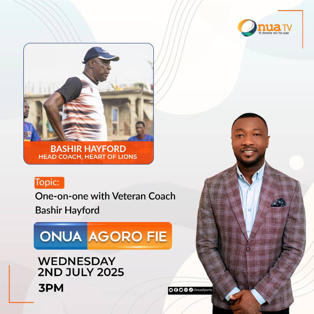 On Agoro Fie on Agoro Fie today, we'll have a chit-chat with veteran coach Bashir Hayford. 

From relegation battle to anninch close to the GPL title with Heart of Lions, the former Black Queens coach tells us about the 2024/25 season. 

Join us at 3:00pm.

#onuasports <a href="/OnuaTV/">#OnuaTV</a>