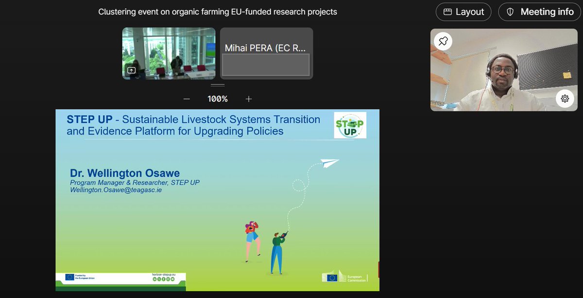 👨‍💼Wellington Osawe (Teagasc) presented the #STEPUP project at the EU 🇪🇺 #OrganicFarming R&amp;I workshop (17–18 June).
The event brought together key Horizon 2020 and Horizon Europe projects, and we shared insights on livestock sustainability, data gaps &amp; green transition solutions.