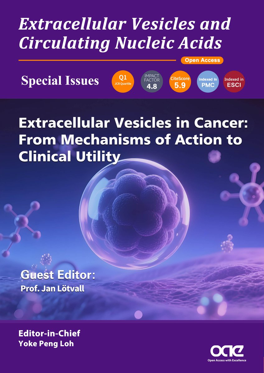 Extracellular Vesicles & Circulating Nucleic Acids (@vesiclesacids) on Twitter photo 🔥 Just Launched! 💡Submit your work today!
#ExtracellularVesicles in #Cancer: From Mechanisms of Action to Clinical Utility
👨🔬 Guest Editor: Prof. Jan Lötvall(The University of Gothenburg)
📎 Submit here:oaecenter.com/login?JournalI…
<a href="/WolframJoy/">Joy Wolfram, PhD</a>,<a href="/RazaHoda/">Raza Hoda MD</a>,<a href="/IsevOrg/">ISEV</a> 🔥 Just Launched! 💡Submit your work today!
#ExtracellularVesicles in #Cancer: From Mechanisms of Action to Clinical Utility
👨🔬 Guest Editor: Prof. Jan Lötvall(The University of Gothenburg)
📎 Submit here:oaecenter.com/login?JournalI…
<a href="/WolframJoy/">Joy Wolfram, PhD</a>,<a href="/RazaHoda/">Raza Hoda MD</a>,<a href="/IsevOrg/">ISEV</a>