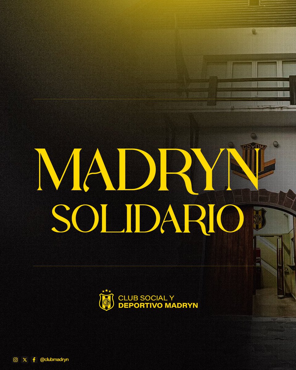 ClubMadryn's tweet photo. 𝙐𝙣 𝙡𝙡𝙖𝙢𝙖𝙙𝙤 𝙖 𝙡𝙖 𝙨𝙤𝙡𝙞𝙙𝙖𝙧𝙞𝙙𝙖𝙙 🫂📢

Sabemos que la solidaridad es un valor fundamental para quienes hacemos vida en este club. Es por ello que el Club Social y Deportivo Madryn convoca a sumarse a esta acción concreta:

🔸 Si tenes ropa de abrigo o frazadas en buen estado, las estaremos recibiendo de 𝟬𝟵 𝗮 𝟭𝟮 y 𝟭𝟲 𝗮 𝟭𝟵 𝗵𝘀. en la 𝗦𝗲𝗱𝗲 𝗦𝗼𝗰𝗶𝗮𝗹 de 𝗔𝘃. 𝗥𝗼𝗰𝗮 𝟱𝟭𝟲.
Todo lo recolectado será destinado a barrios y comunidades educativas vecinas que hoy enfrentan necesidades urgentes ante las bajas temperaturas.

🔸 Además si conoces a alguien que afronte una situación vulnerable que requiera apoyo podes comunicarlo a nuestro equipo de gestión. Juntos, como comunidad educativa y deportiva, podemos activar redes de ayuda para quienes más lo necesitan.

Esa es la esencia de nuestro club: 𝒖𝒏𝒊𝒓 𝒇𝒖𝒆𝒓𝒛𝒂𝒔 para cuidarnos 𝒆𝒏𝒕𝒓𝒆 𝒕𝒐𝒅𝒐𝒔 🙌🏼

🤝🏼 Desde ya, agradecemos a todos por la generosidad y el compromiso.

#MadrynSolidario 💛🖤