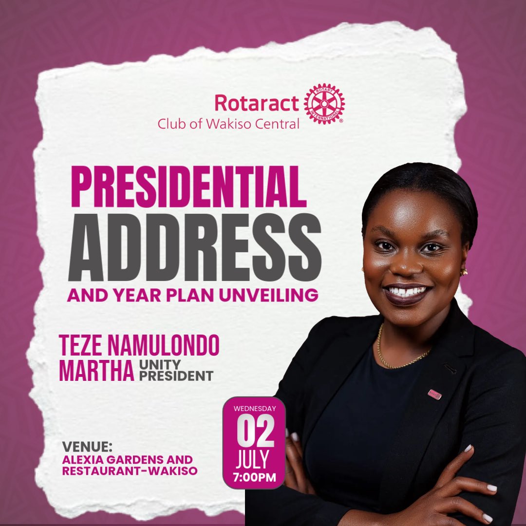 Our first ever female president unveils her Year Plan this evening at Alexia Gardens, Wakiso , 7pm!

Join us to witness her first fellowship as president!