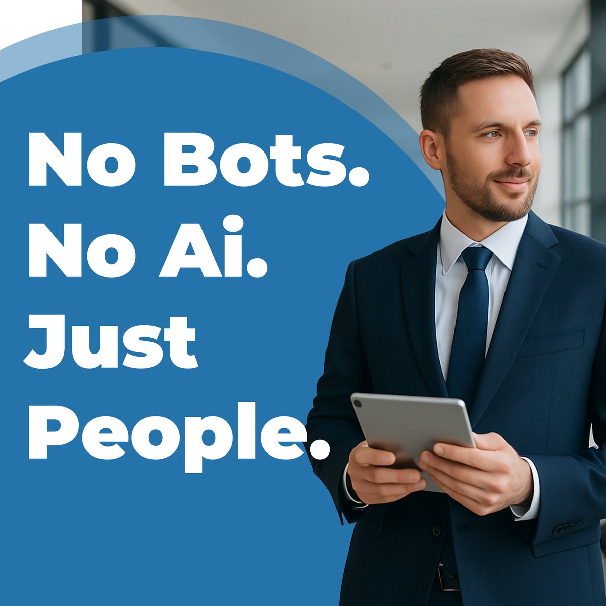 BlueAlligator_'s tweet photo. NO BOTS. NO AI. JUST PEOPLE.

Tech changes fast, but real support never goes out of style.

We don’t do bots. We have conversations. With real humans. 👋💬

#CustomerSupport #NoBots #HumanTouch #PeopleHelpingPeople https://t.co/fhPDjOdihP