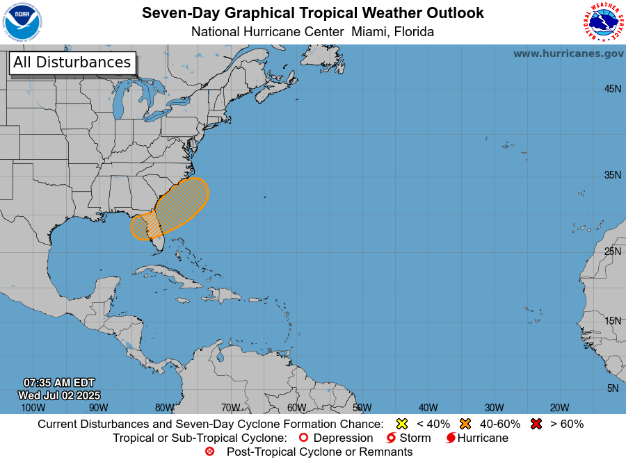 🌀We are now monitoring a medium (40%) chance of a tropical or subtropical depression to form over the weekend or early next week either near Florida or along the Southeast U.S coast. 

🌧️Regardless of development, heavy rainfall and localized flooding remains the biggest impact.